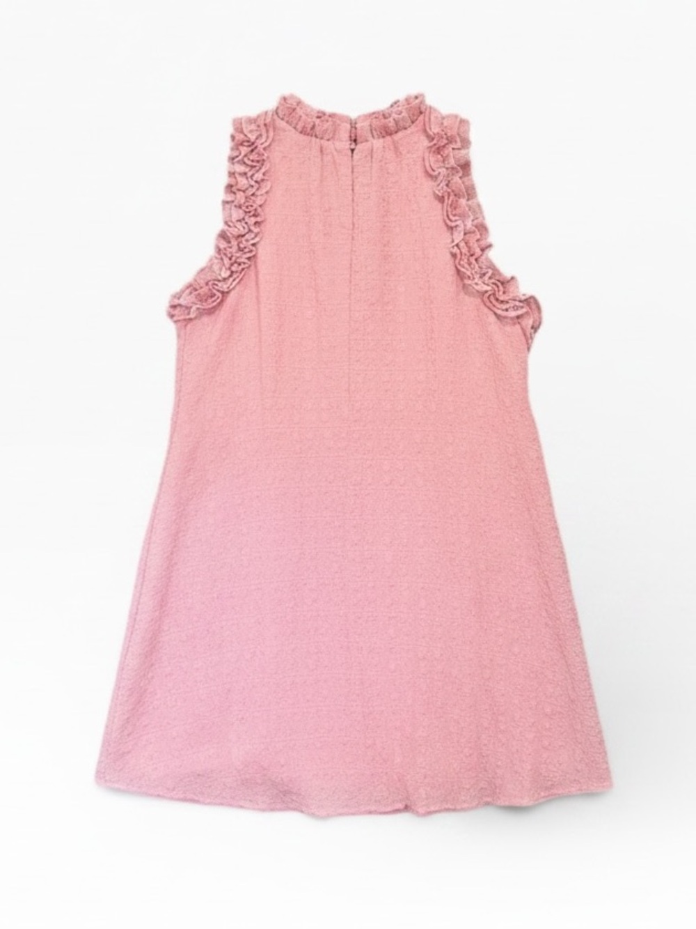 Aura Pink Ruffle Sleeve Mini Dress Loose Fit High Neck Women’s Size Medium - Picture 4 of 11